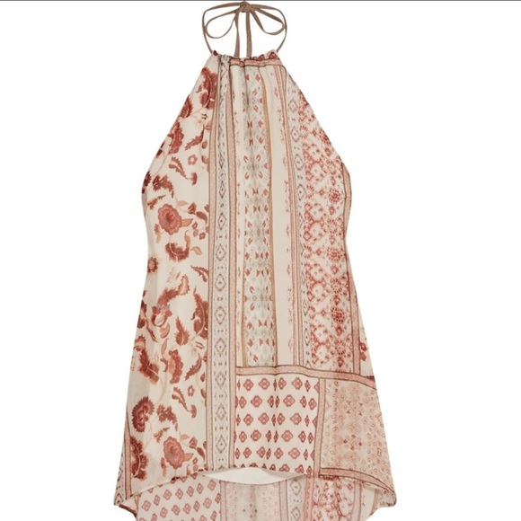BAILEY 44 Toubakal Chiffon Halter Floral High Low Bohemian Cream Brown Leather M - Picture 3 of 12